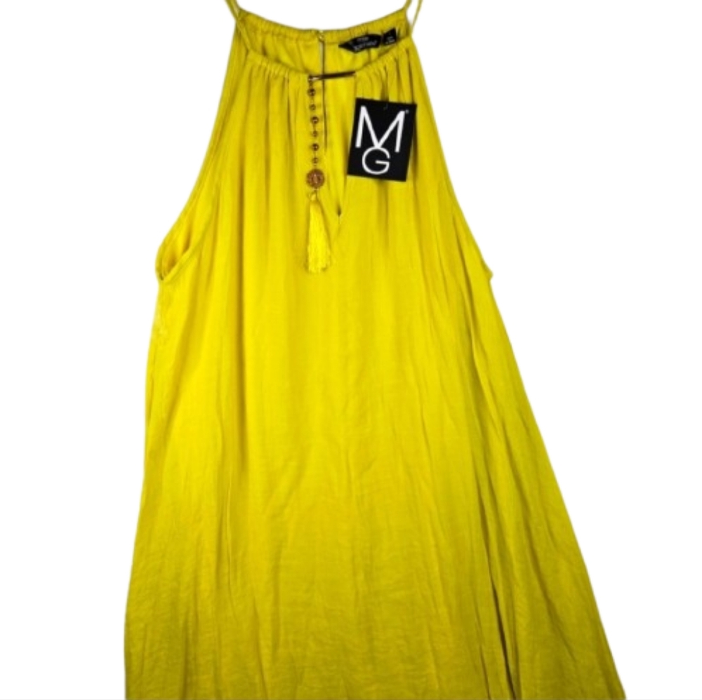 MLLE GABRIELLE  Smiles Yellow/Gold Sleeveless Linen Maxi Dress Size L NWT